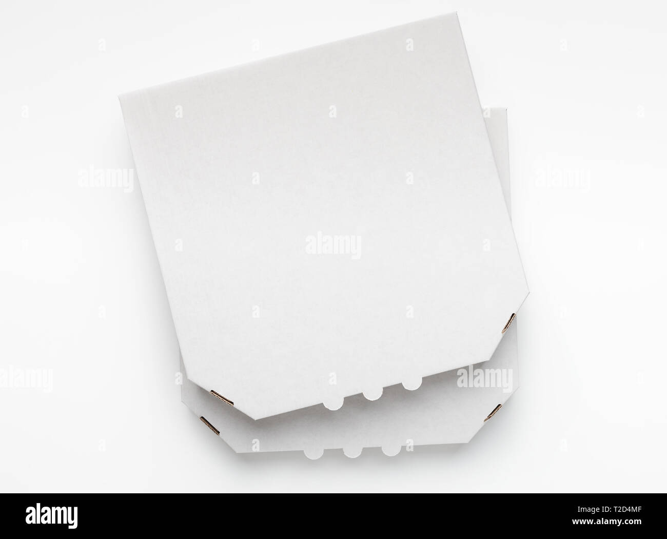 Blank pizza boxes on white background, top view, copy space Stock Photo