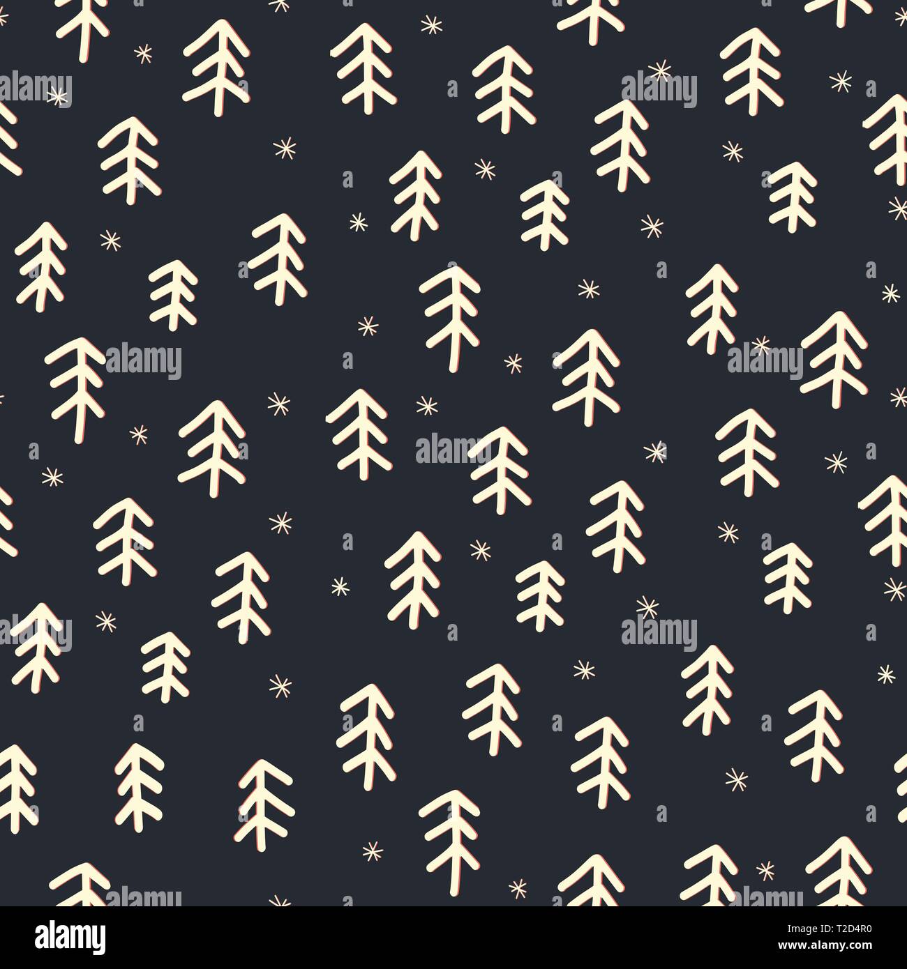 Abstract doodle trees white on black seamless vector pattern ...