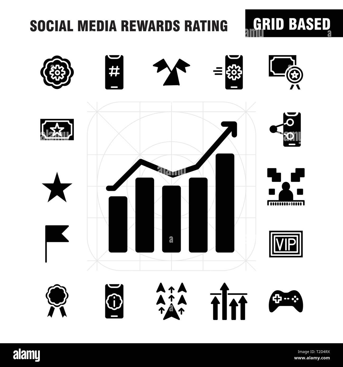 Social Media Rewards Rating Solid Glyph Icon Pack For Designers And Developers. Icons Of Cinema, Movie, Ticket, Rating, Gear, Settings, Social Media,  Stock Vector