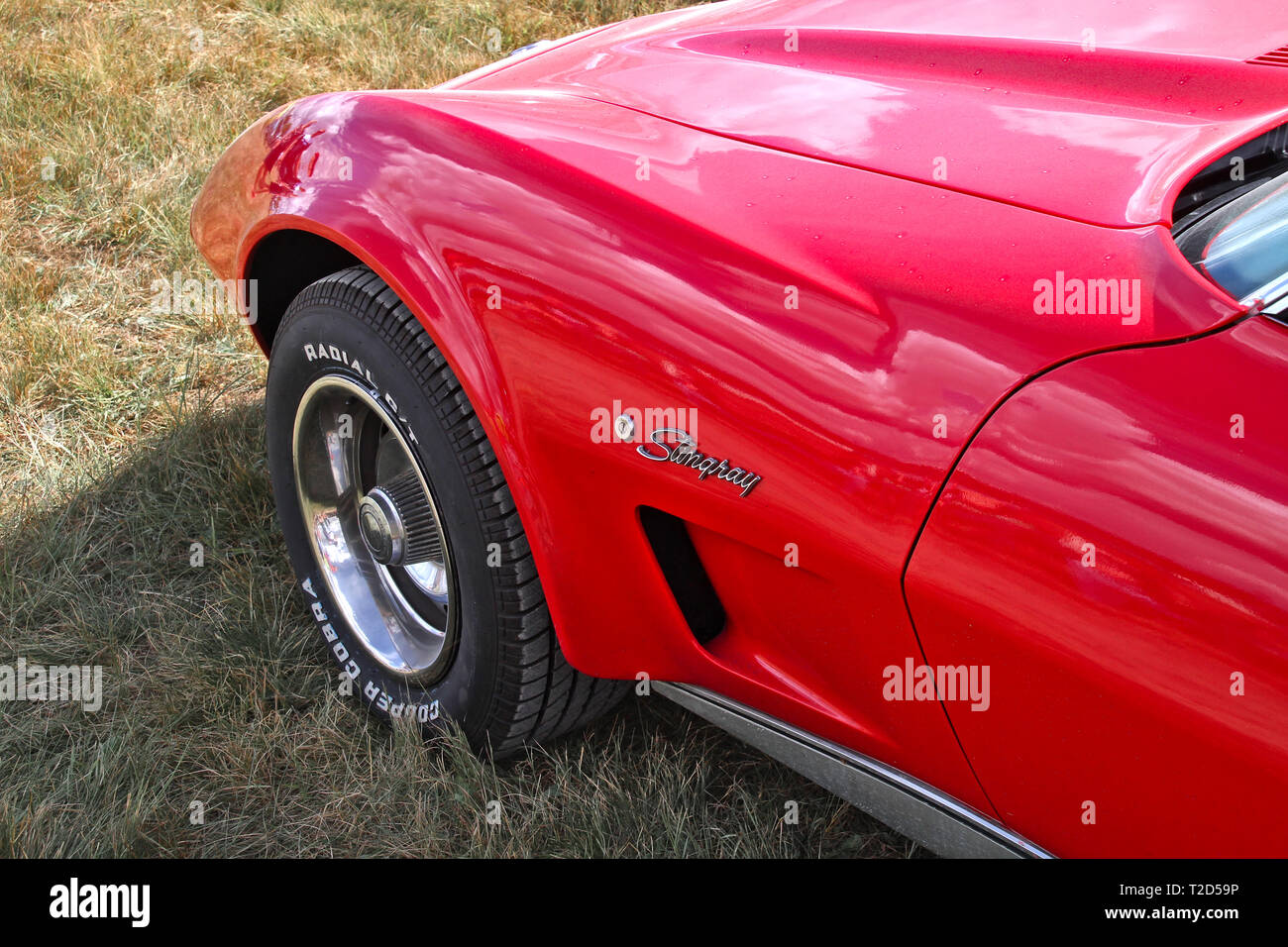 Hood And Left Fender Of A Red Corvette Stingray At Pick Nick 18 Classic Car Show In Forssa Finland 05 08 18 Forssa Finland Stock Photo Alamy