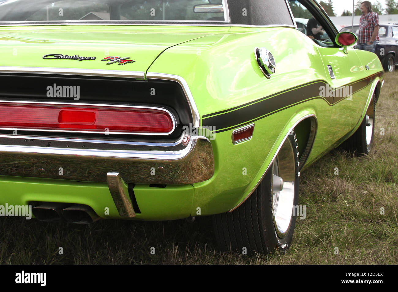 Green Dodge Challenger R/T at Pick-Nick 2018, Classic car show in Forssa, Finland. 05.08.2018 Forssa, Finland Stock Photo