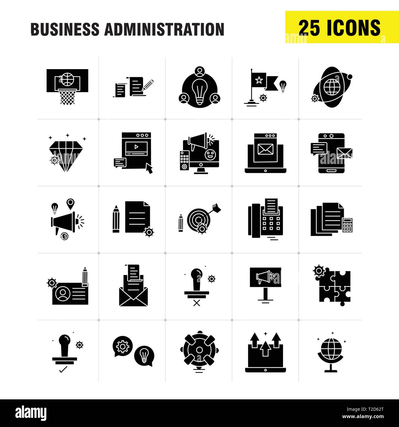 Business Administration Solid Glyph Icons Set For Infographics, Mobile UX/UI Kit And Print Business Administration Solid Glyph Icons Set For Infographics, Mobile UX/UI Kit And Print