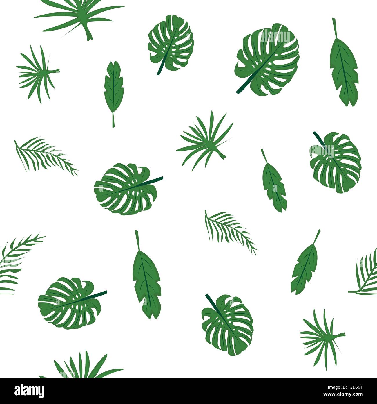 Vector illustration. Seamless pattern. Tropical green leaves isolate on ...