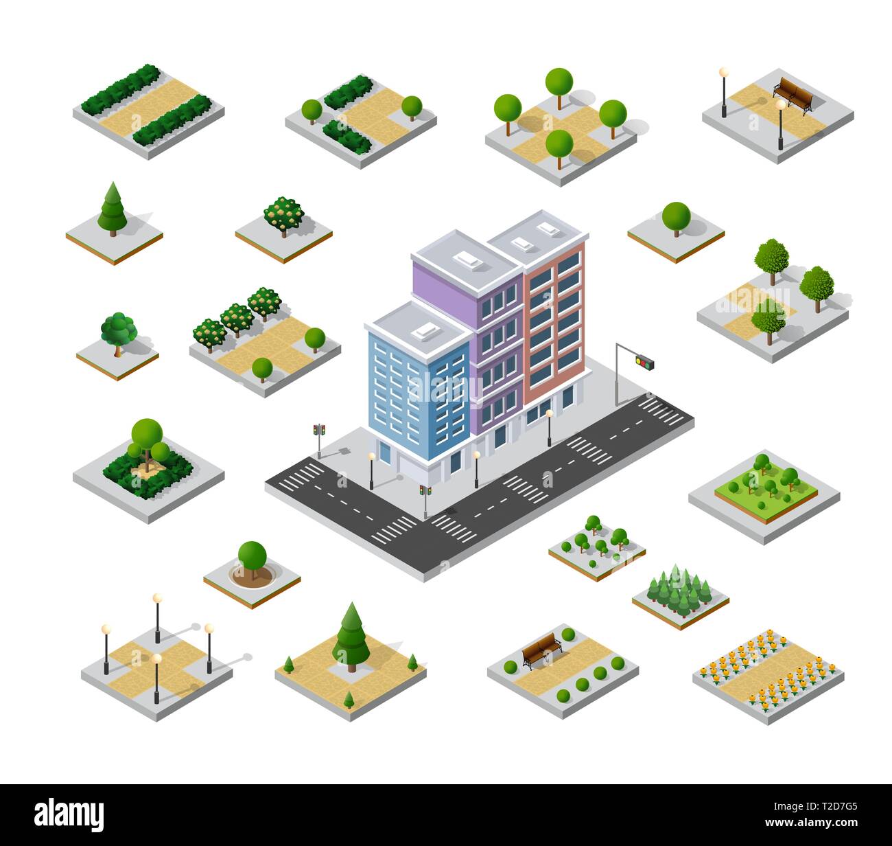 Isometric 3D set park with trees of a three-dimensional city Stock ...