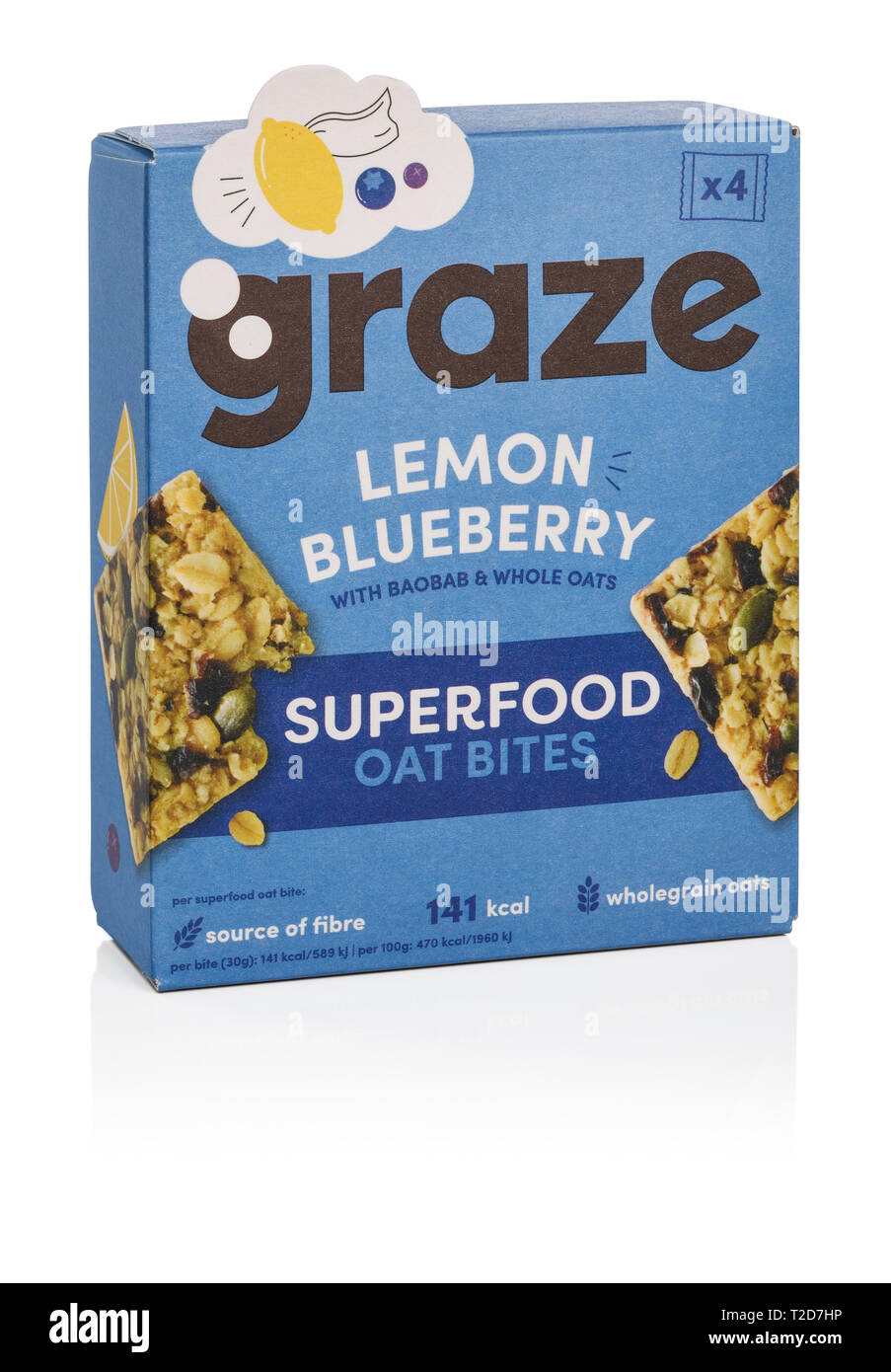 Lemon and Blueberry Graze oat bar box Stock Photo
