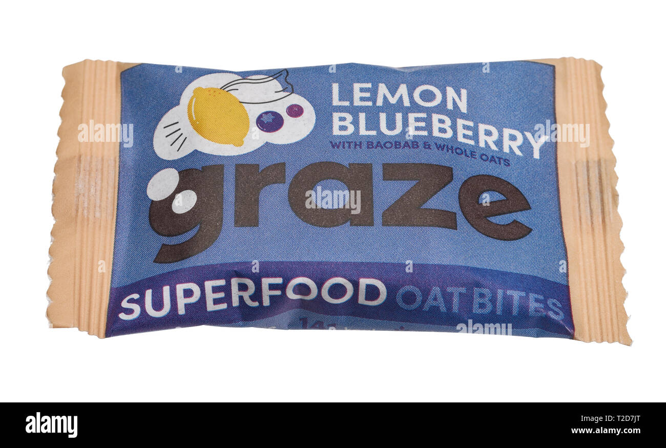 Lemon and Blueberry Graze oat bar Stock Photo
