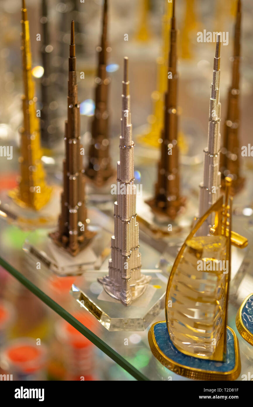 Burj Khalifa skyscraper miniature souvenirs in Dubai, United Arab Emirates Stock Photo