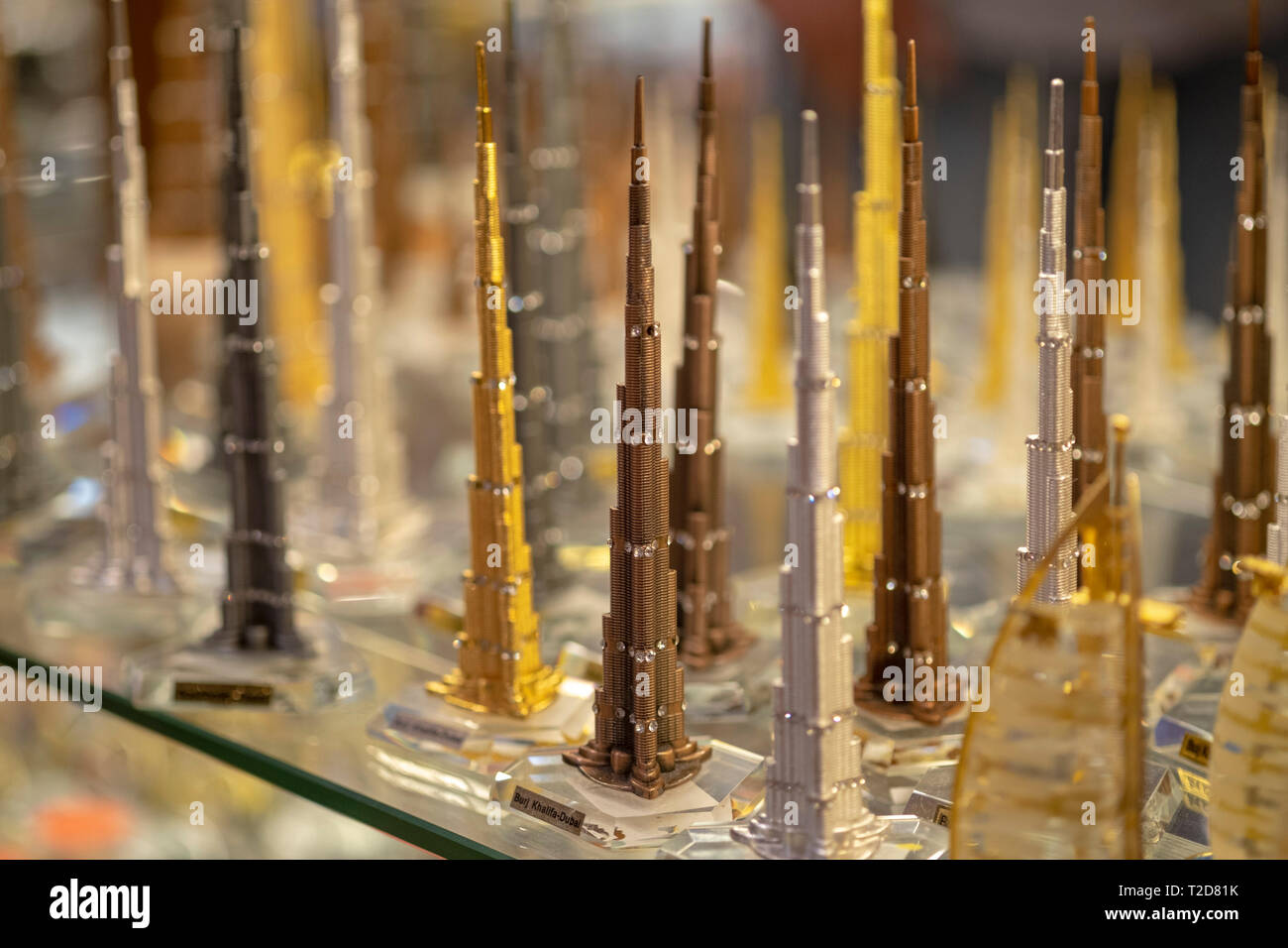 Burj Khalifa skyscraper miniature souvenirs in Dubai, United Arab Emirates Stock Photo