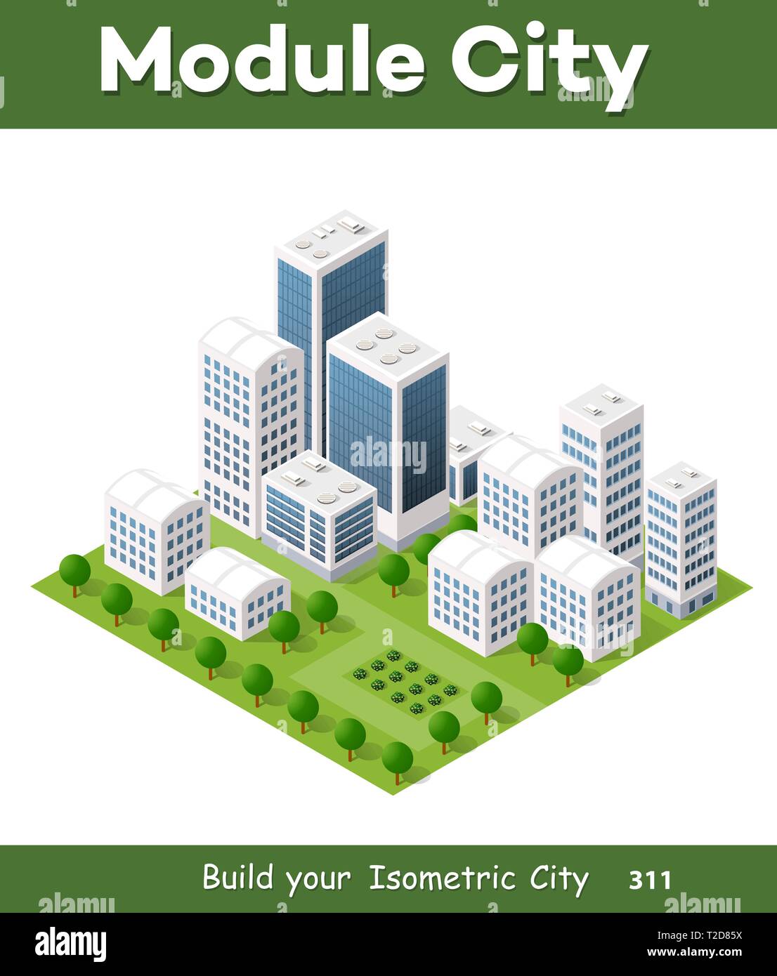 Vector Isometric Urban Architecture Building Of Modern City With Street ...