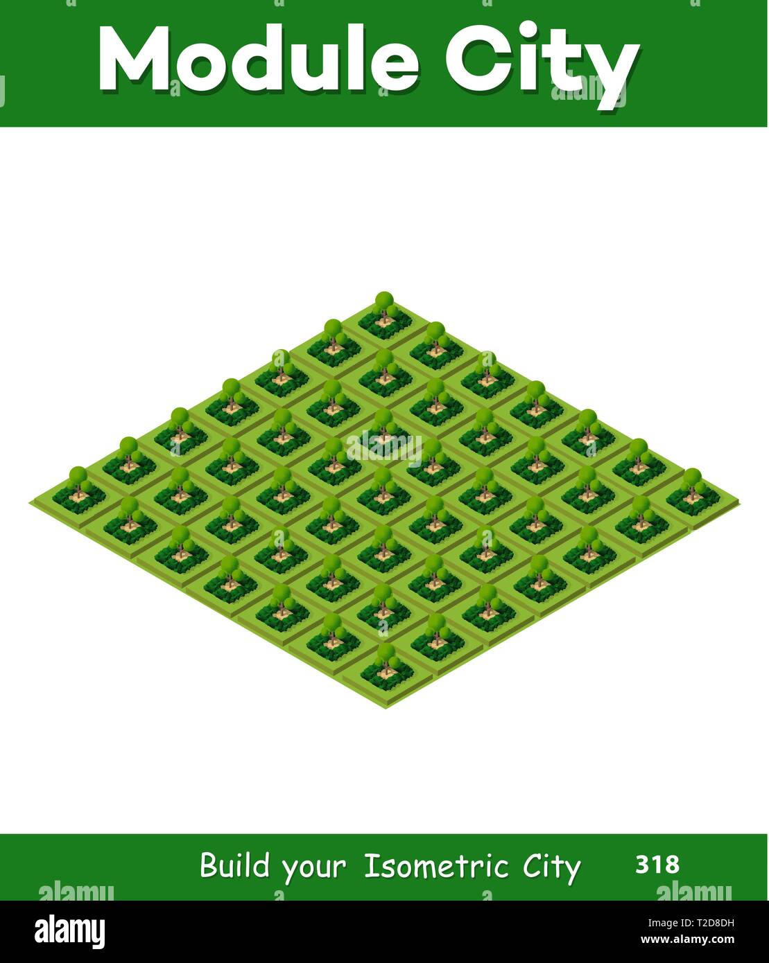 Isometric 3d park with a green tree of summer nature forest landscape ...