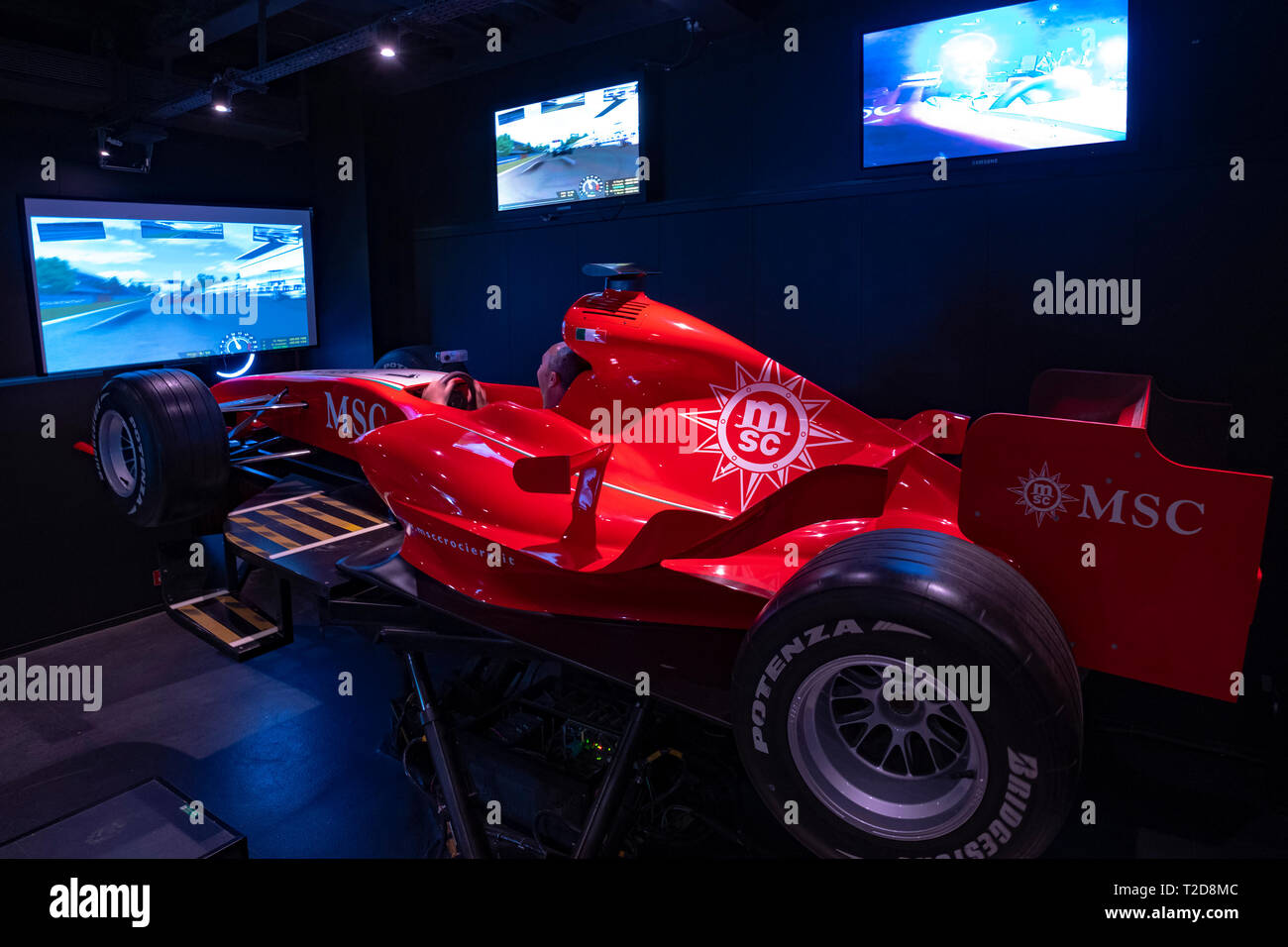 Formula 1 car simulator inside the MSC Preziosa cruise ship Stock Photo