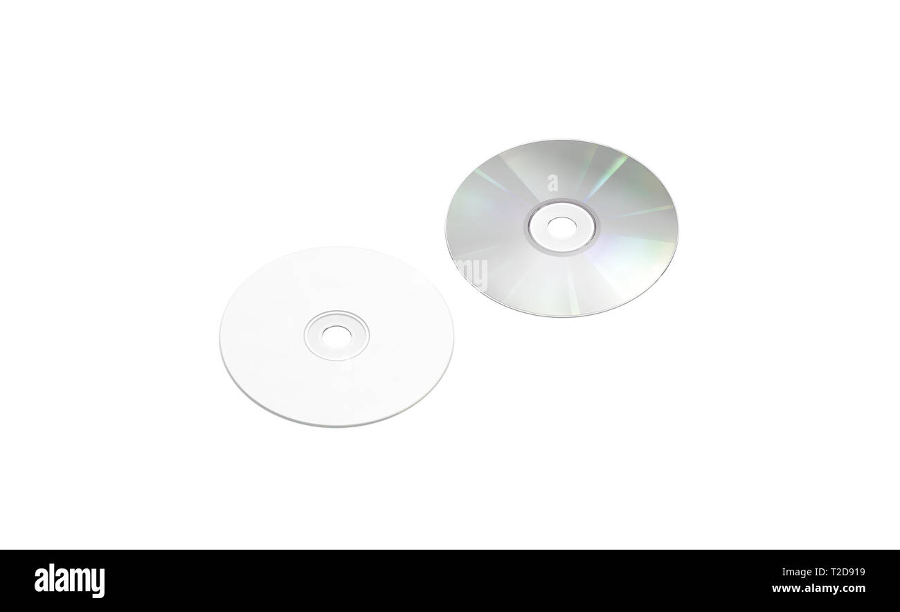 Blank white compact disk mockup, isolated, side view, front back, 3d