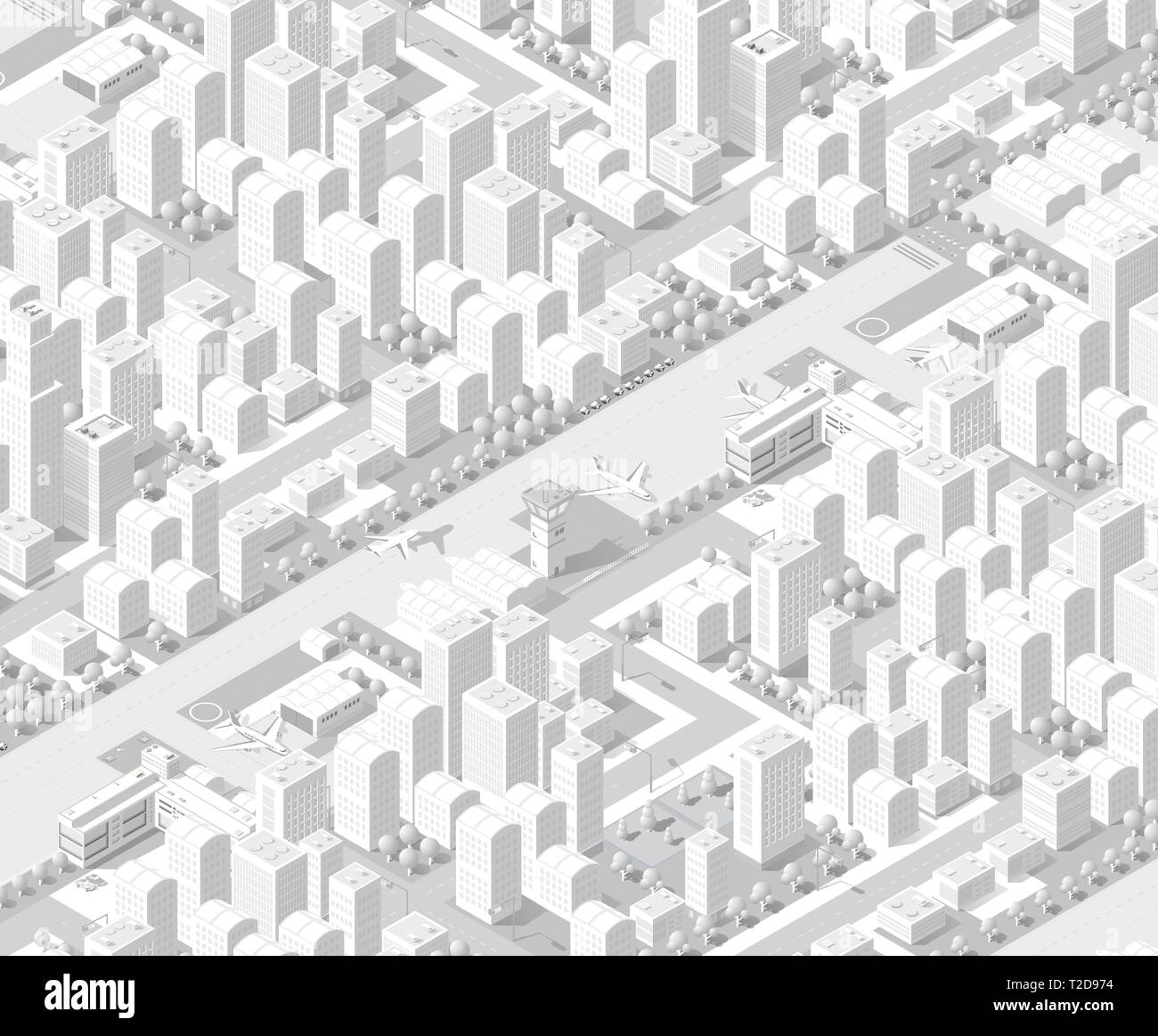 3d map of city on white design street town buildings modern urban house