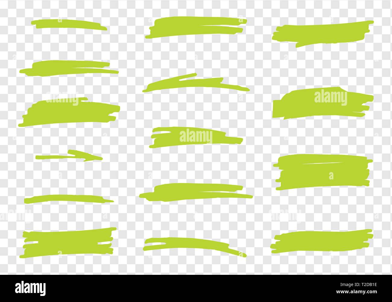 Vector highlighter brush set. Hand drawn green highlight marker stripes