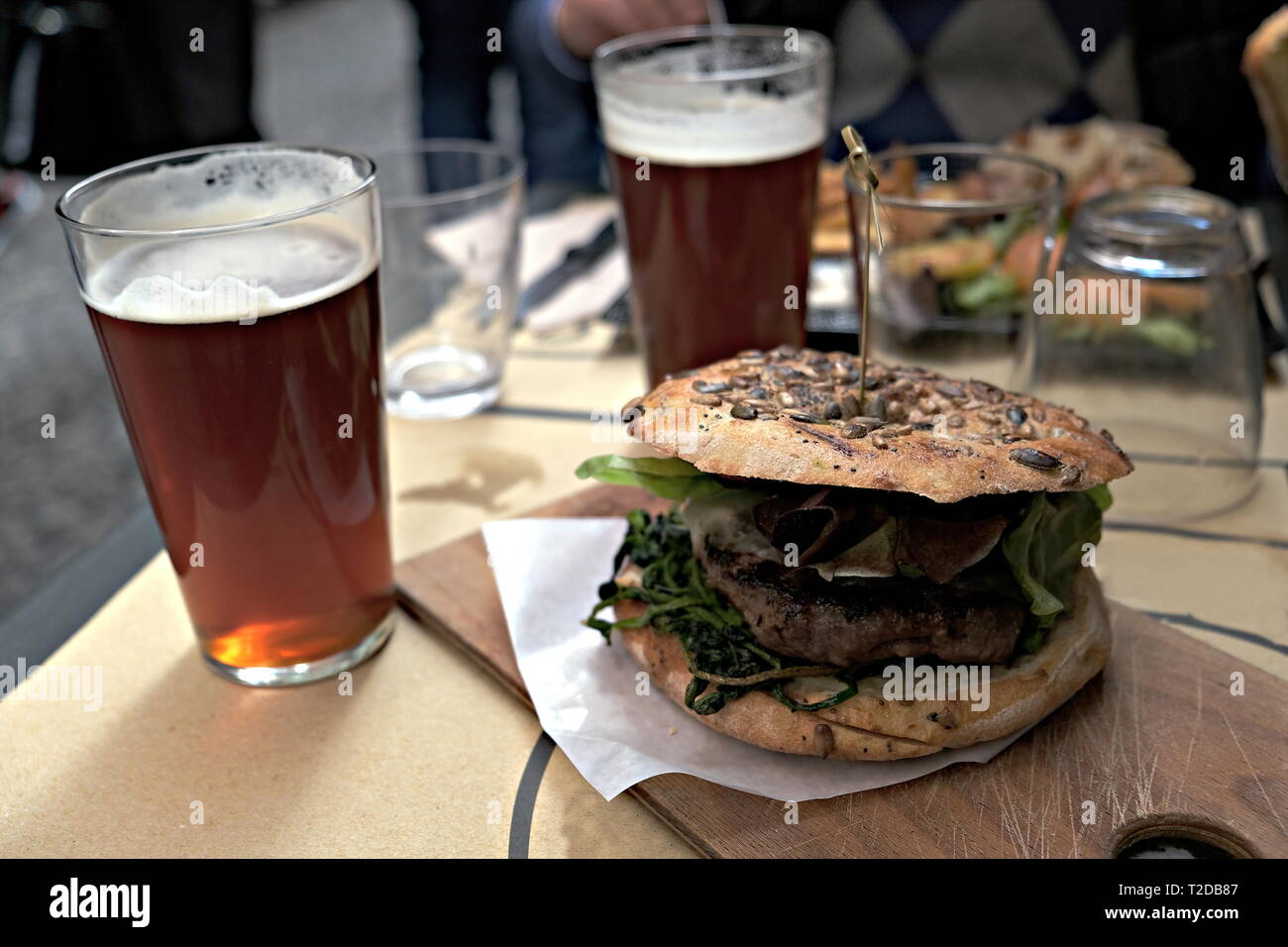 Hamburger and beer in Catania Stock Photo