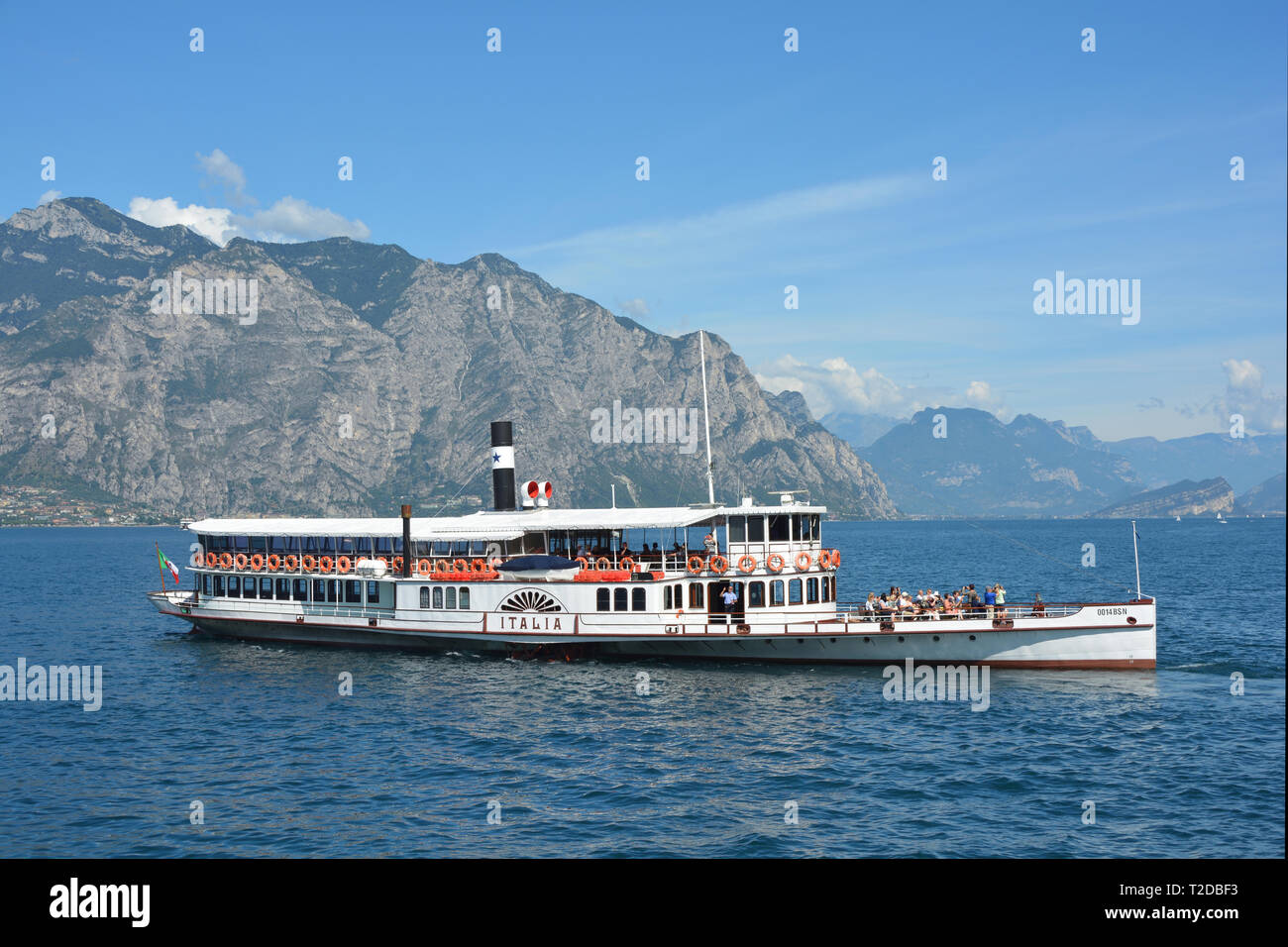 Passenger ship on the Lake Garda near by Malcesine - Italy. Stock Photo
