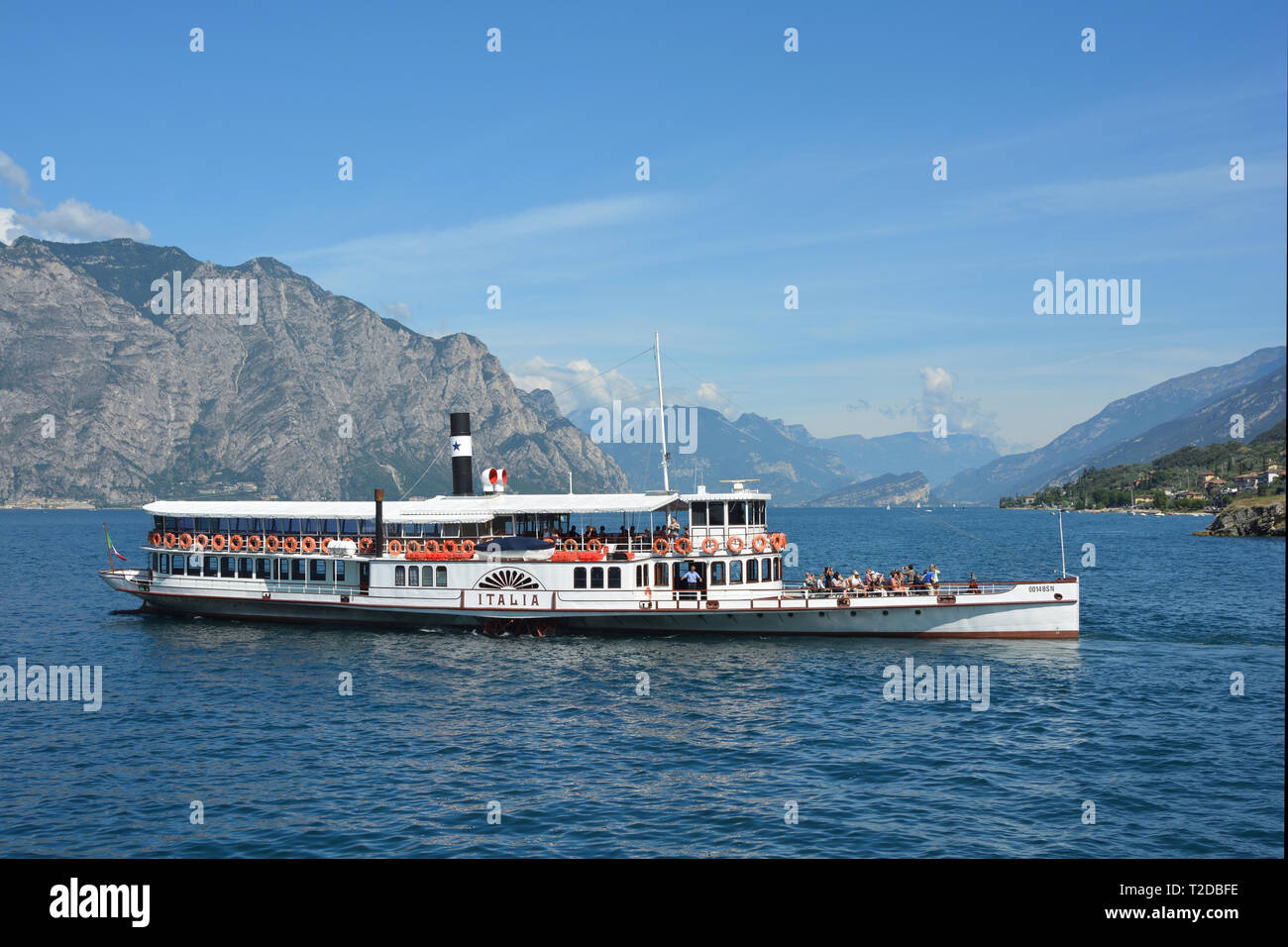 Passenger ship on the Lake Garda near by Malcesine - Italy. Stock Photo