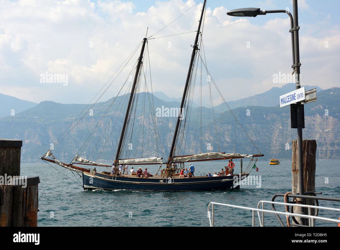 Sailboat on the Lake Garda near by Malcesine - Italy. Stock Photo