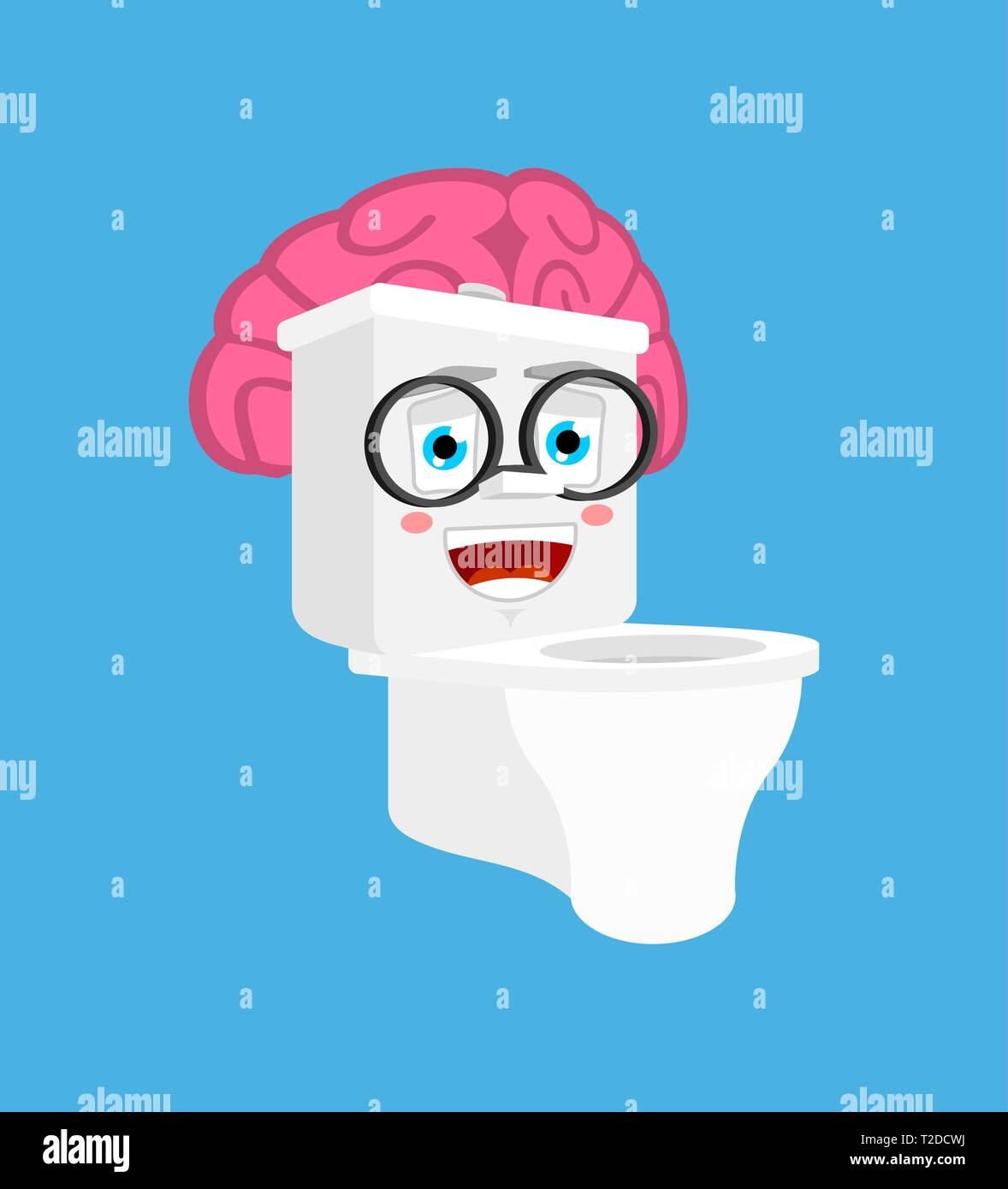 Smart Toilet bowl with brains isolated. lavatory Cartoon Style. toilet brainy Vector Stock Vector