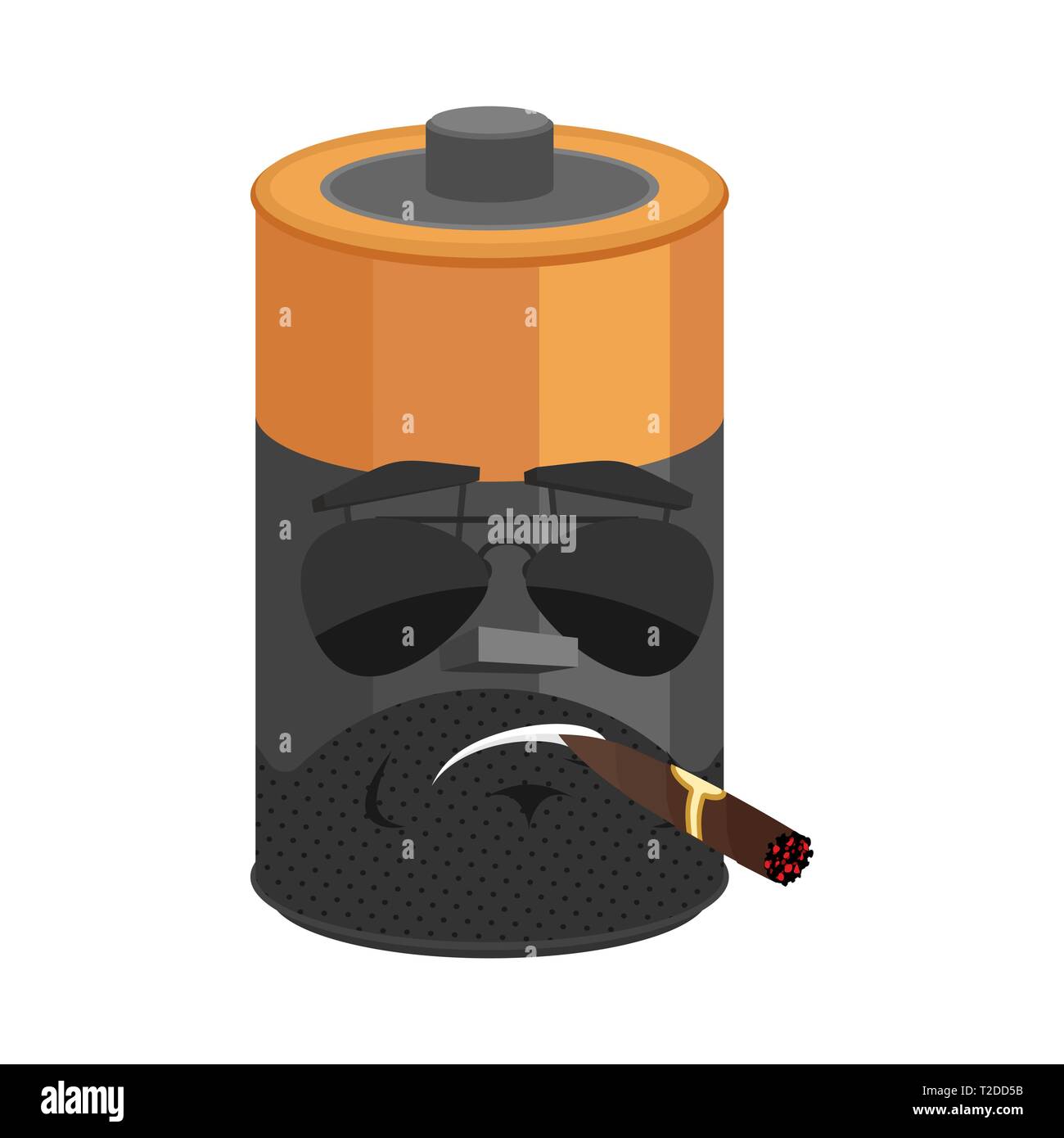 Brutal Battery Serious isolated. accumulator with cigar emoji Cartoon Style Stock Vector