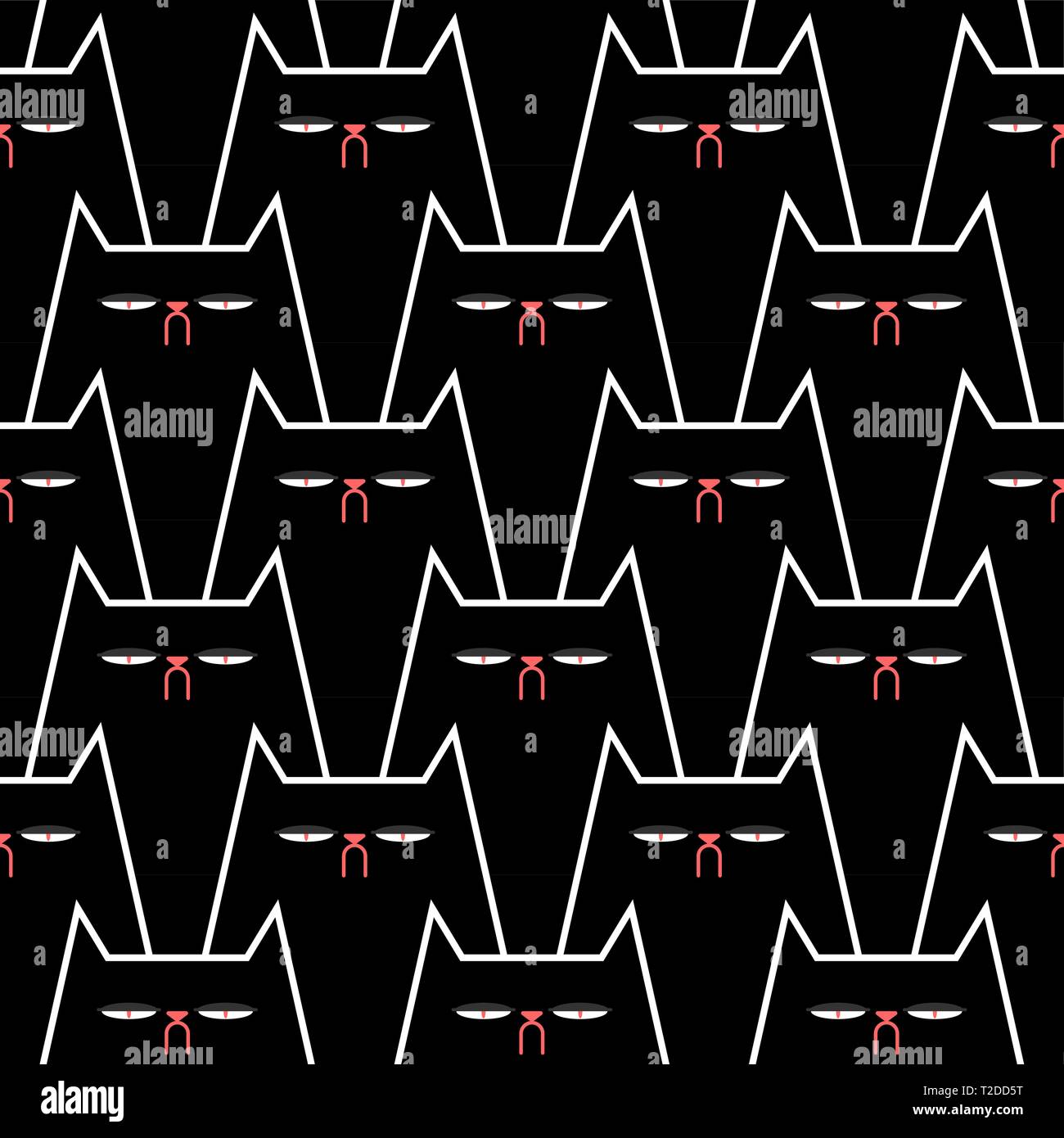Black cat pattern seamless. Dark pet muzzle background. Vector Stock ...
