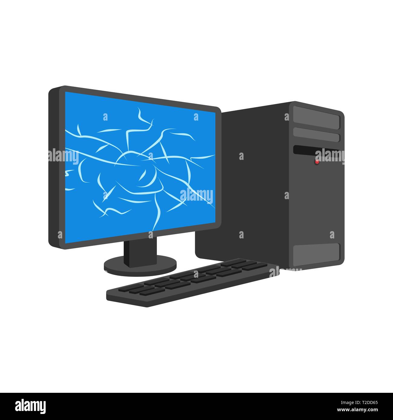 Broken Computer cracked screen PC isolated. data processor Vector