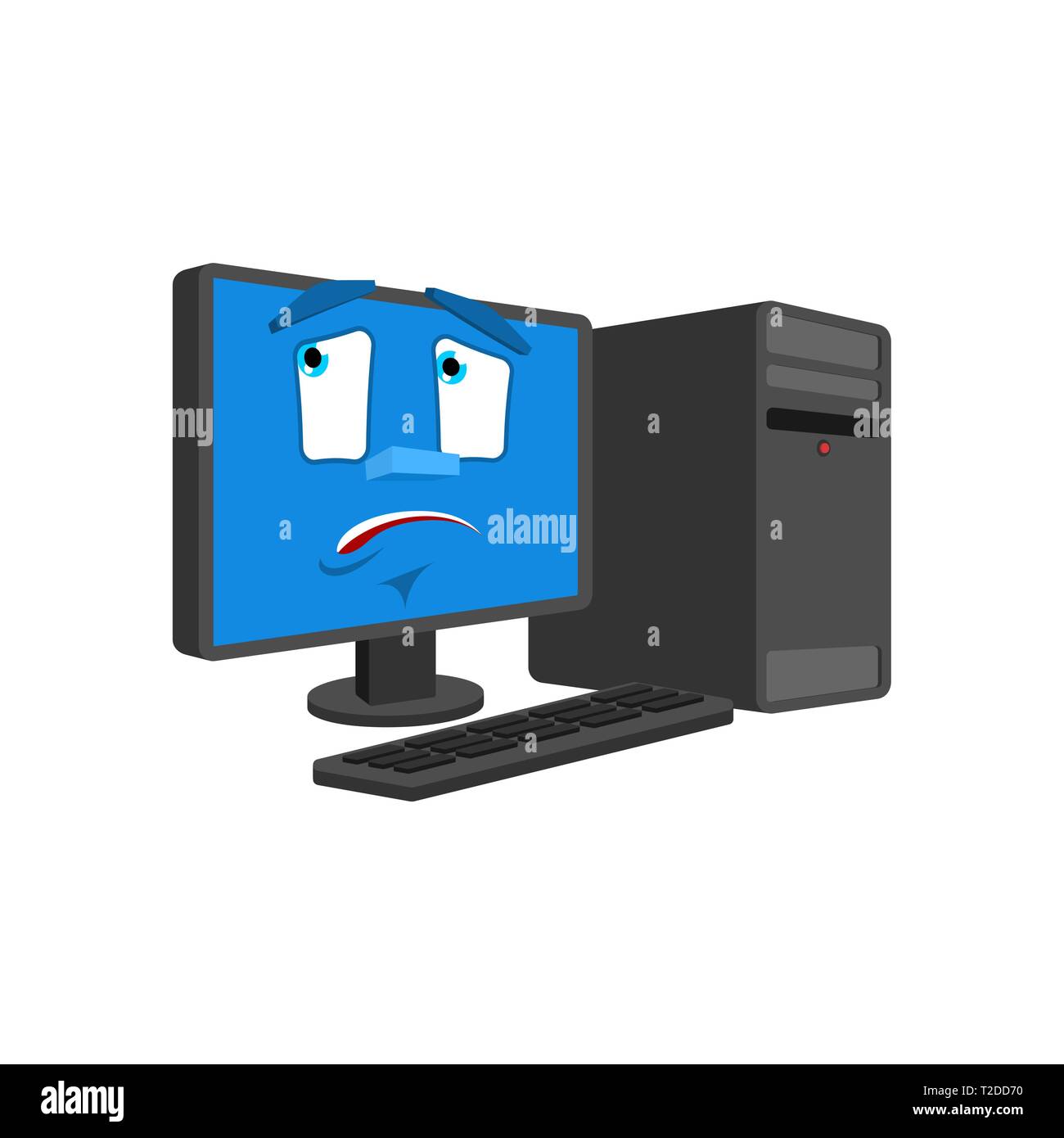 Computer bewildered emotion isolated. PC at loss Cartoon Style. data