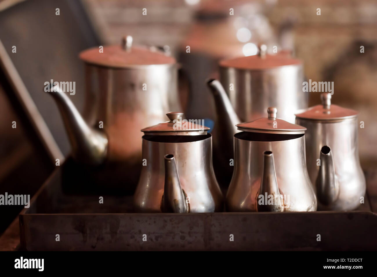 Tray with kettles, tea Morocco Stock Photo - Alamy