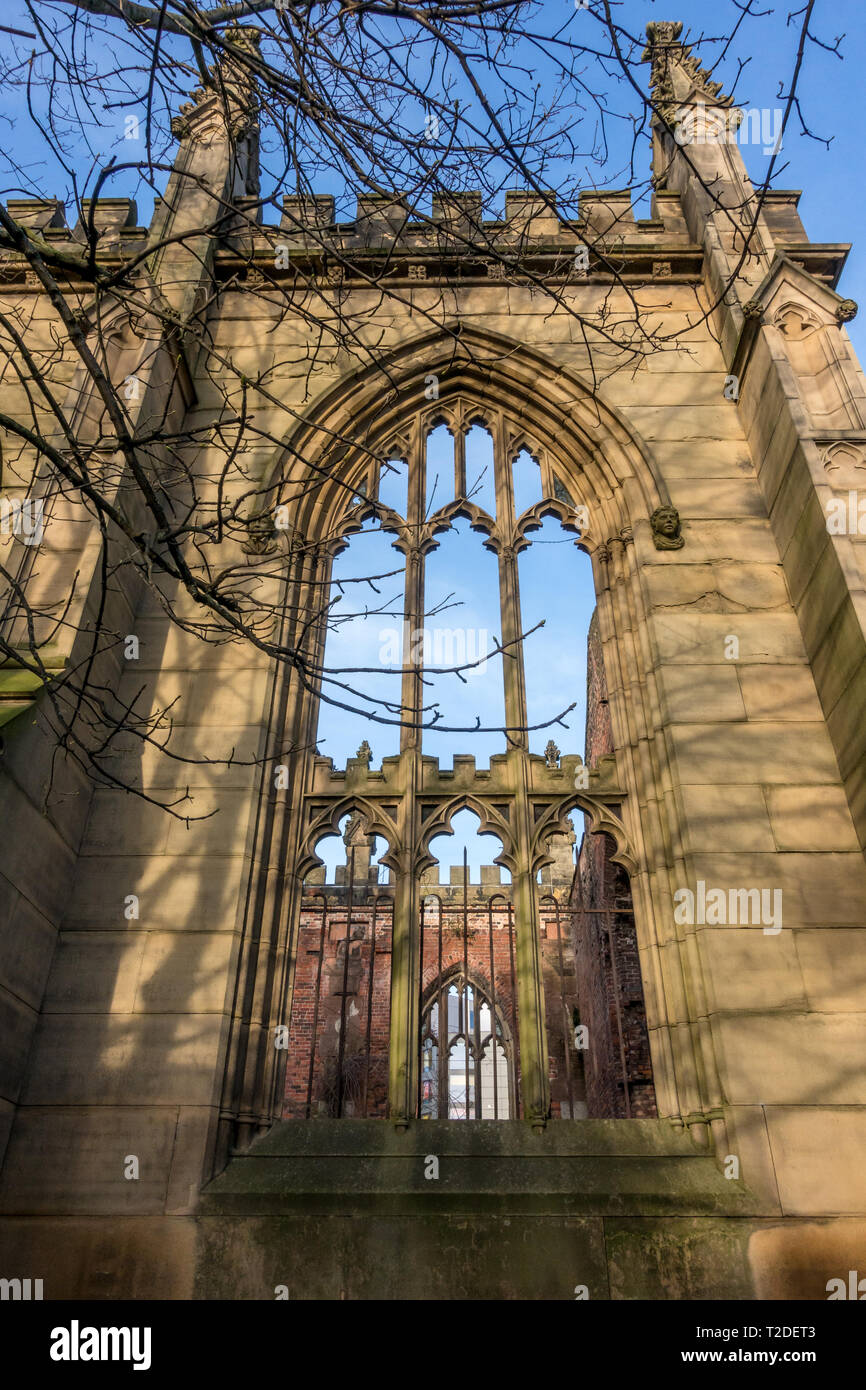 Remains of window of Church of St Luke, Liverpool - the Bombed Out Church Stock Photo
