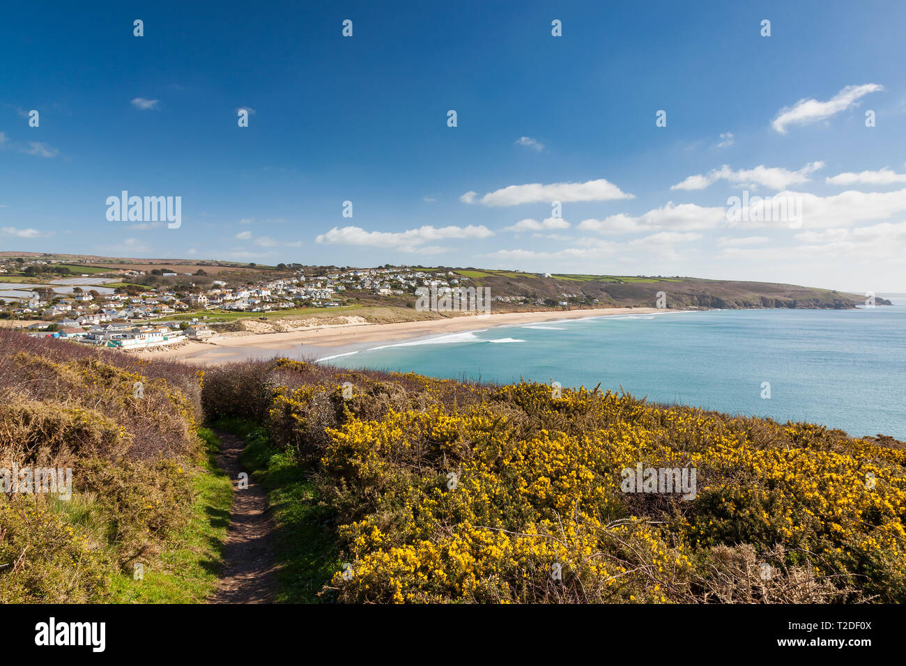 On the coast path approaching Sydney Cove at Praa Sands Cornwall England UK Europe Stock Photo