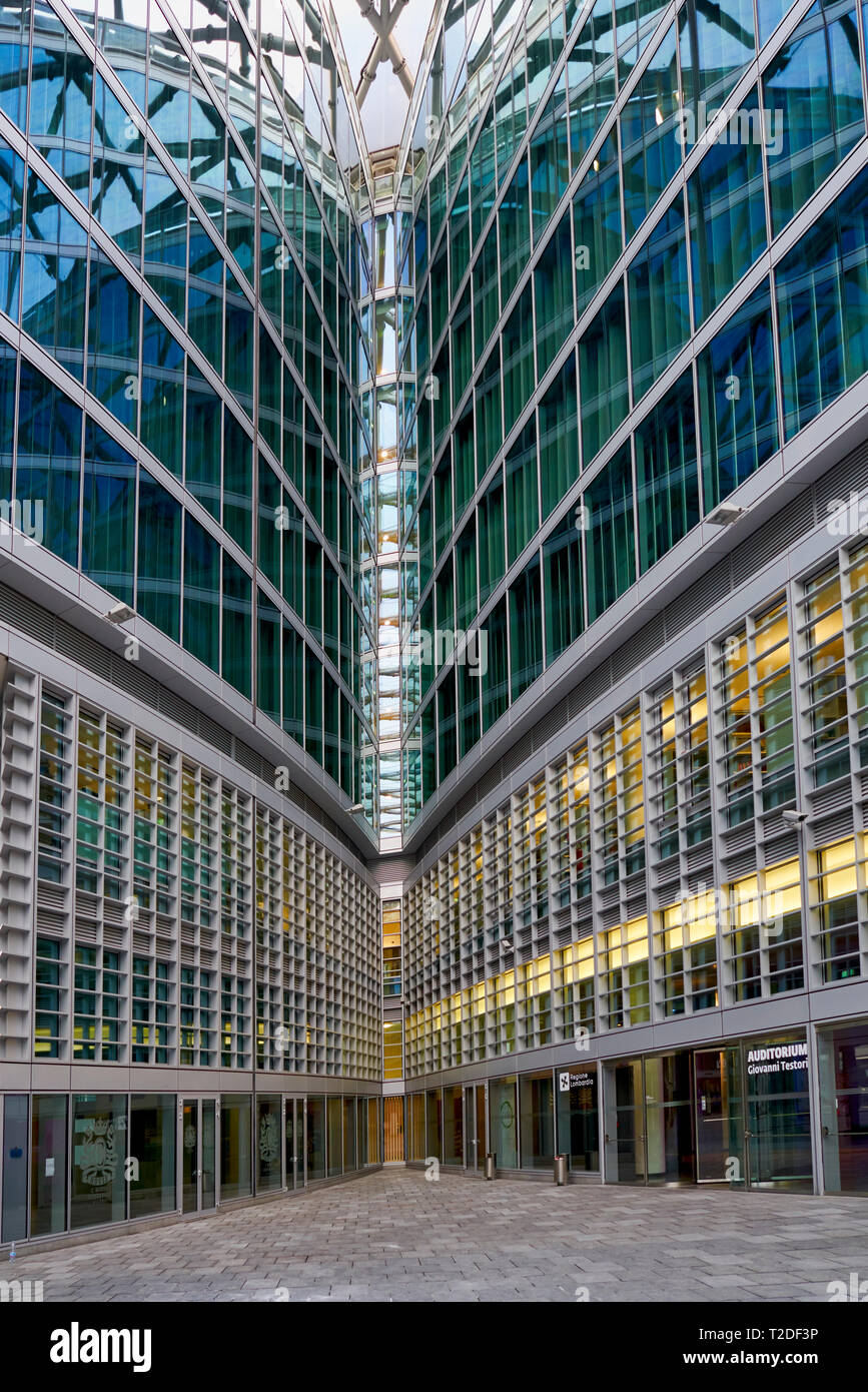 Palazzo Lombardia ("Lombardy Building") is a complex of buildings in Milan, Italy, including a 39-storey, 161 m (528 ft) tall skyscraper. It is the m Stock Photo