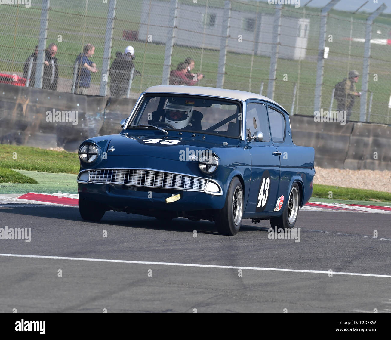 Eric Walker, Ford Anglia 105E, Historic Touring Cars, HSCC, Season Opener, Saturday, 30th March 2019, Donington Park, circuit racing, CJM Photography, Stock Photo