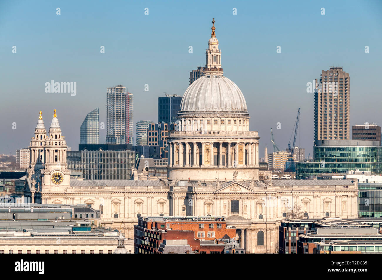 Elevated telephoto view of the south elevation of St Paul's Cathedral, London. Stock Photo