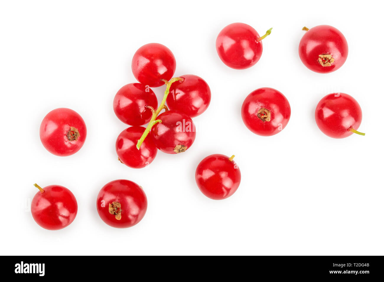 Red currant berry isolated on white background. Top view. Flat lay pattern. Stock Photo