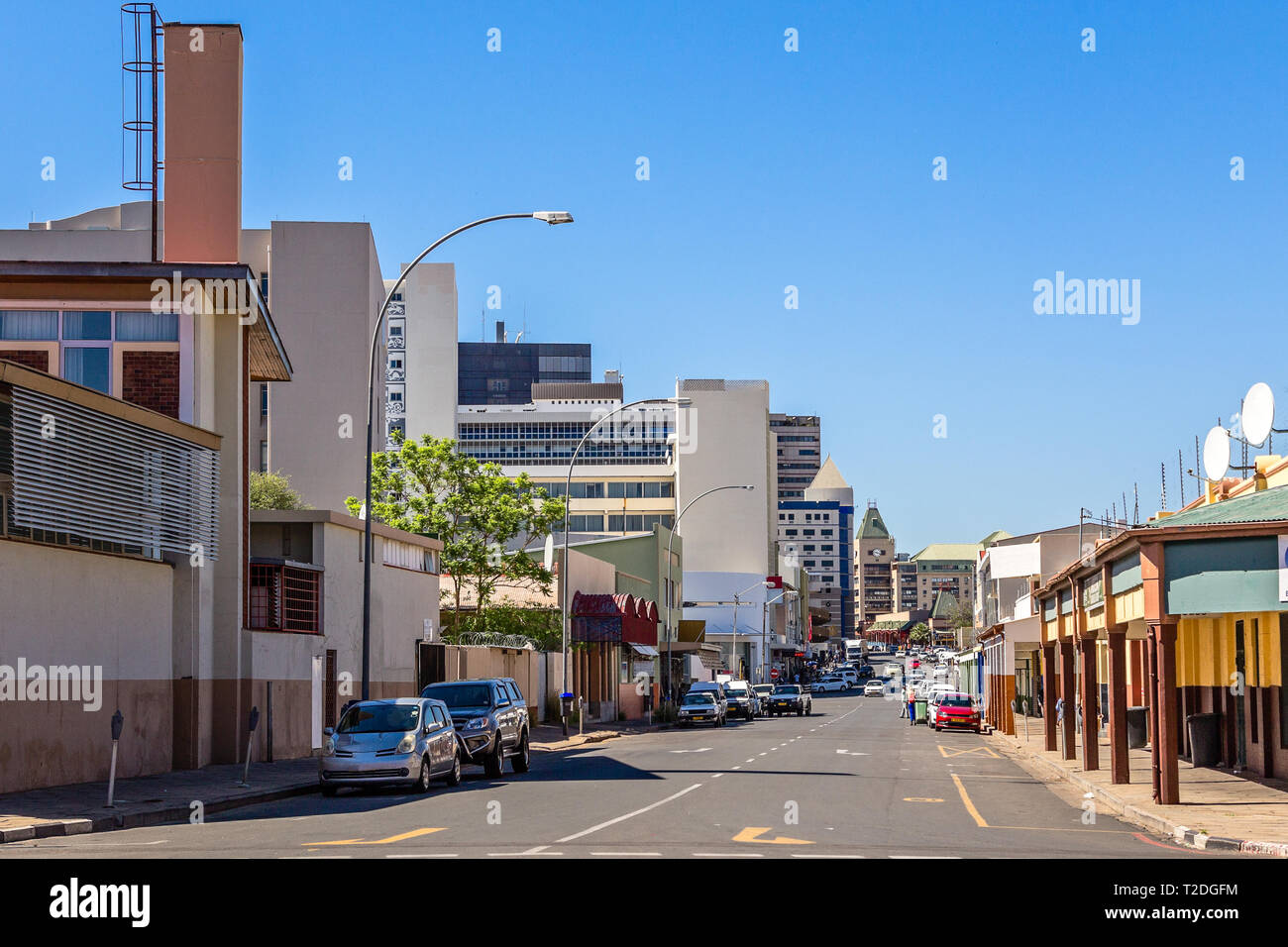 Windhoek downtown view with mountains in the background, Windhoek, Namibia Stock Photo