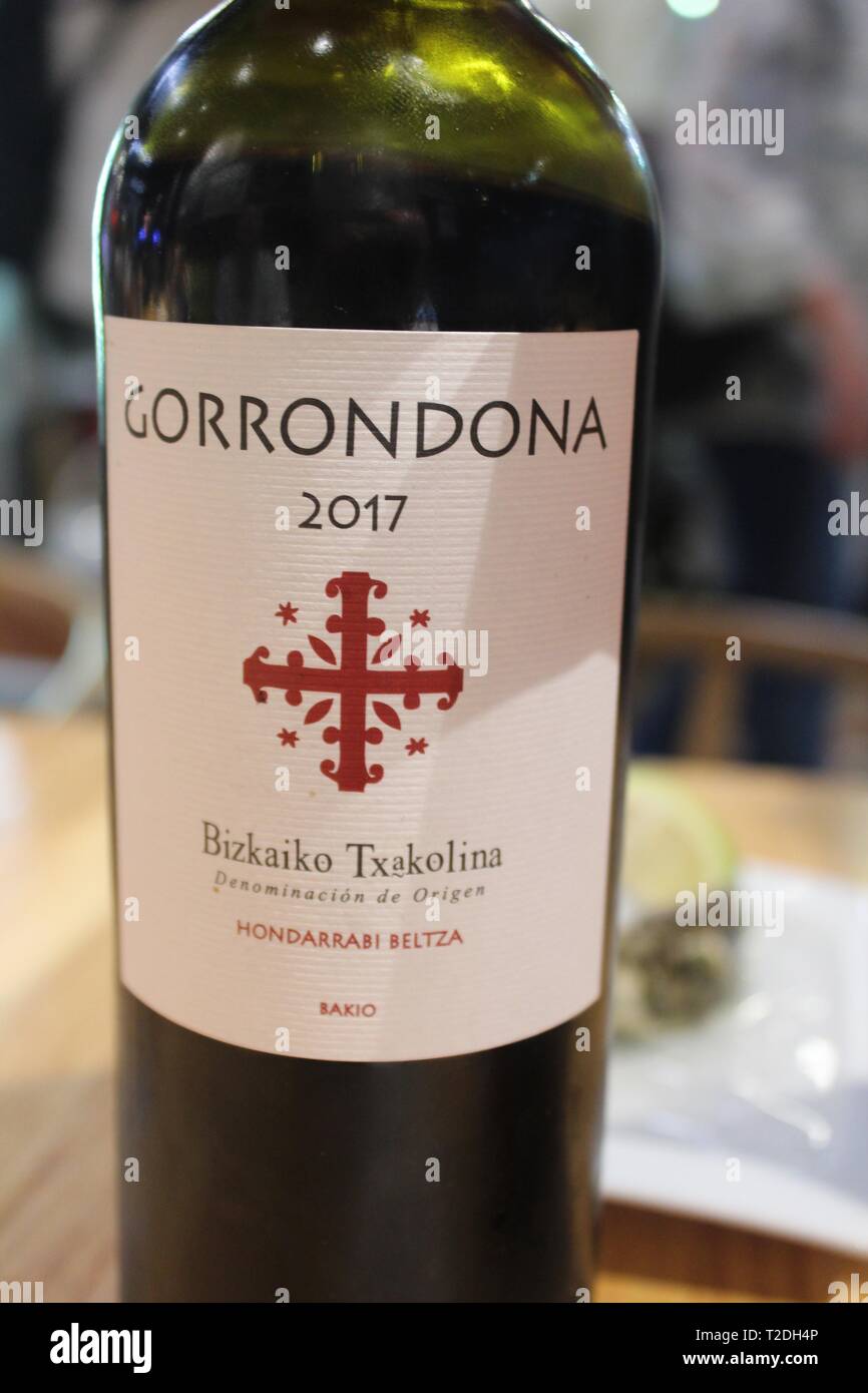 A bottle of Gorrodona red txakoli Stock Photo