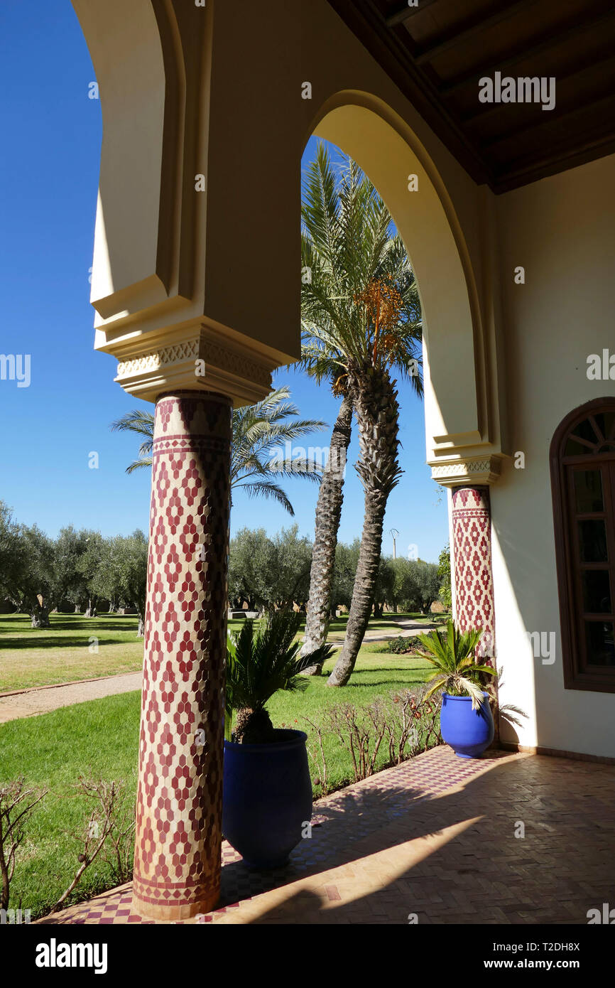 MEKNES, MOROCCO - FEB 12, 2019 - Modern Moroccan style hotel building of Chateau Roslane, Meknes, Morocco, Africa Stock Photo