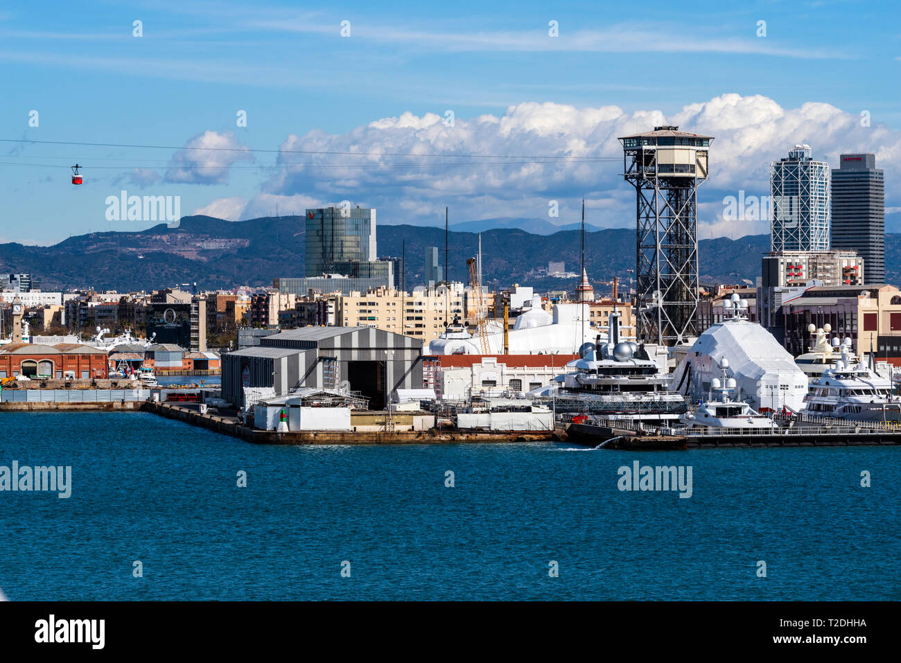Aerial view of the port and the city of Barcelona Stock Photo - Alamy