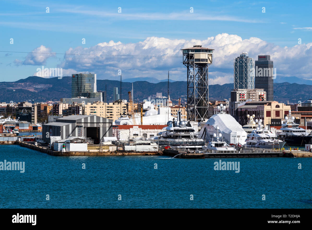 Aerial view of the port and the city of Barcelona Stock Photo - Alamy