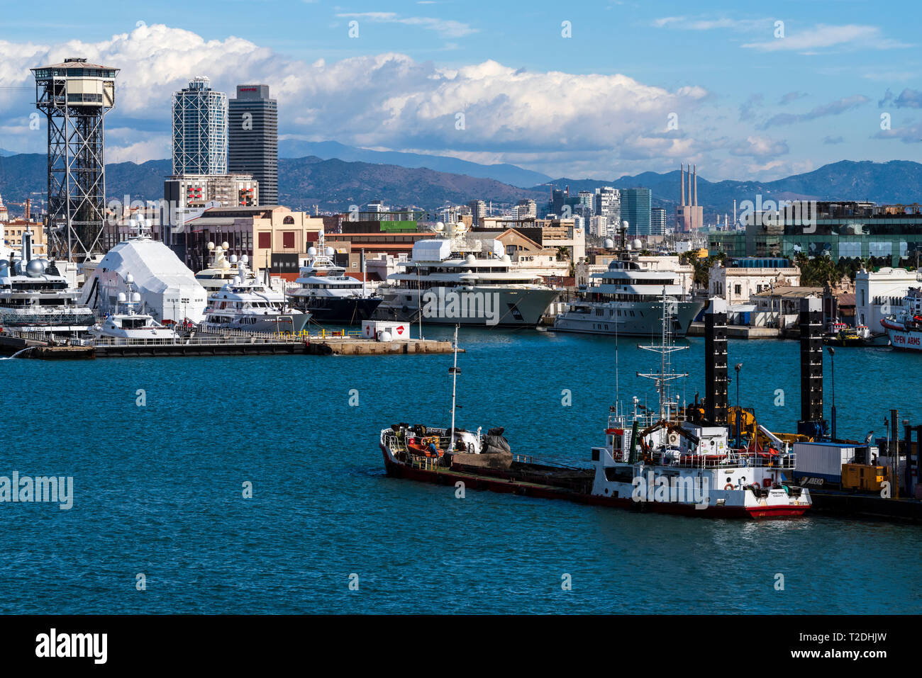 Aerial view of the port and the city of Barcelona Stock Photo - Alamy