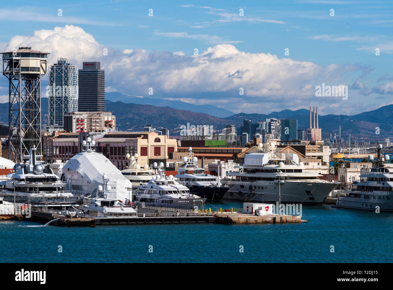 Aerial view of the port and the city of Barcelona Stock Photo - Alamy