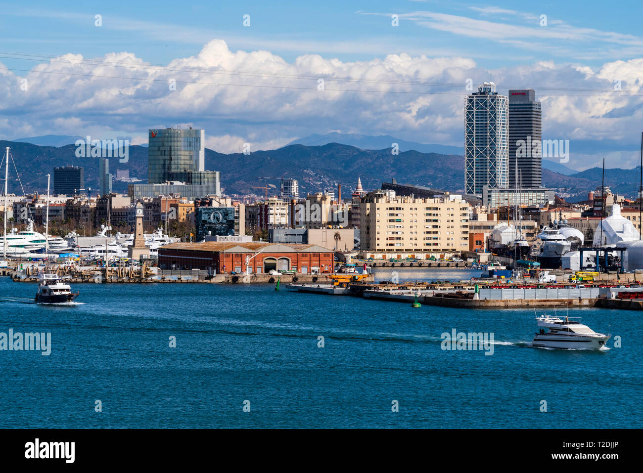 Aerial view of the port and the city of Barcelona Stock Photo - Alamy