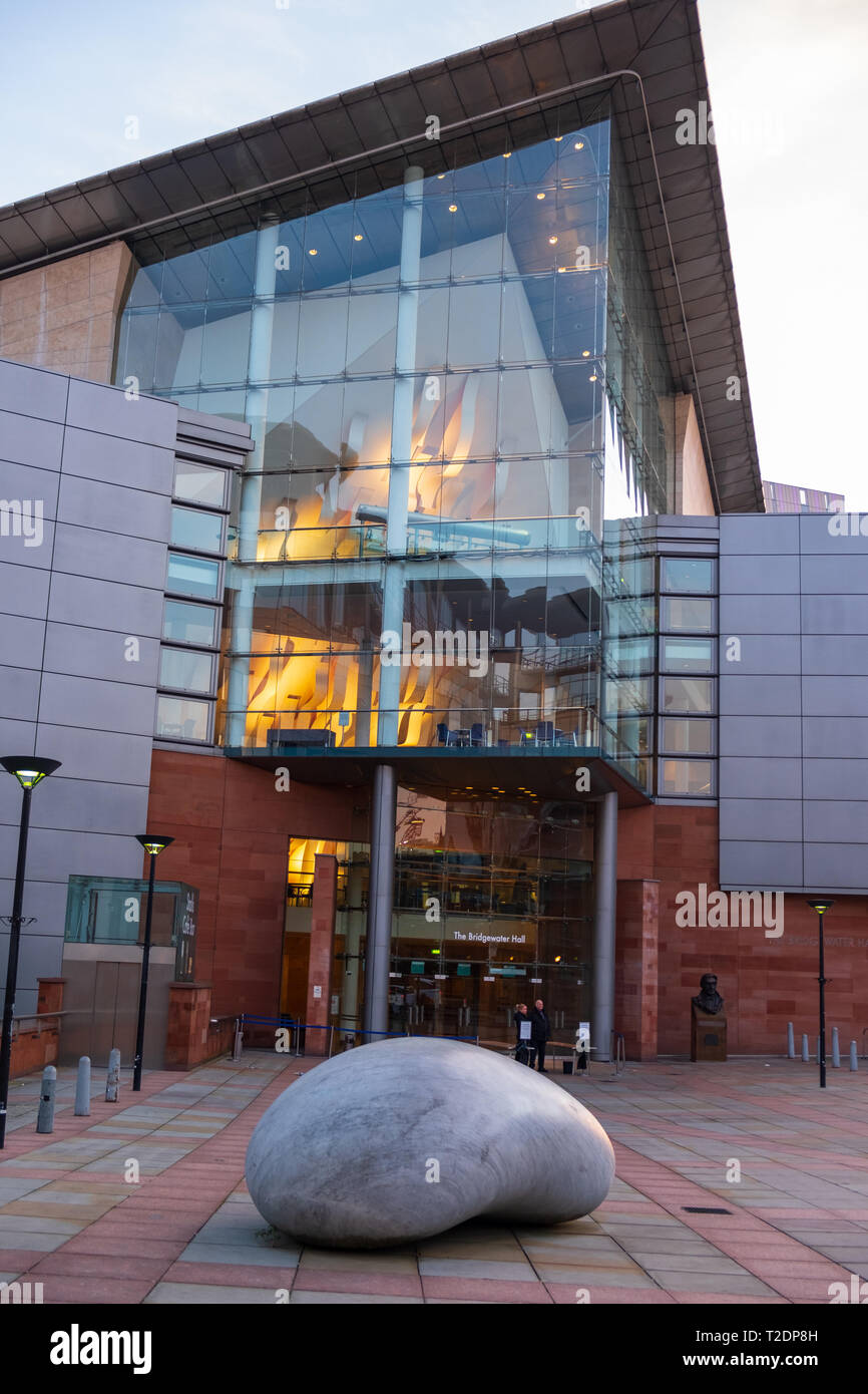 Manchester, United Kingdom - February 17, 2019: The entrance to the Bridgewater Hall facing the Manchester Central Conference Centre. Stock Photo