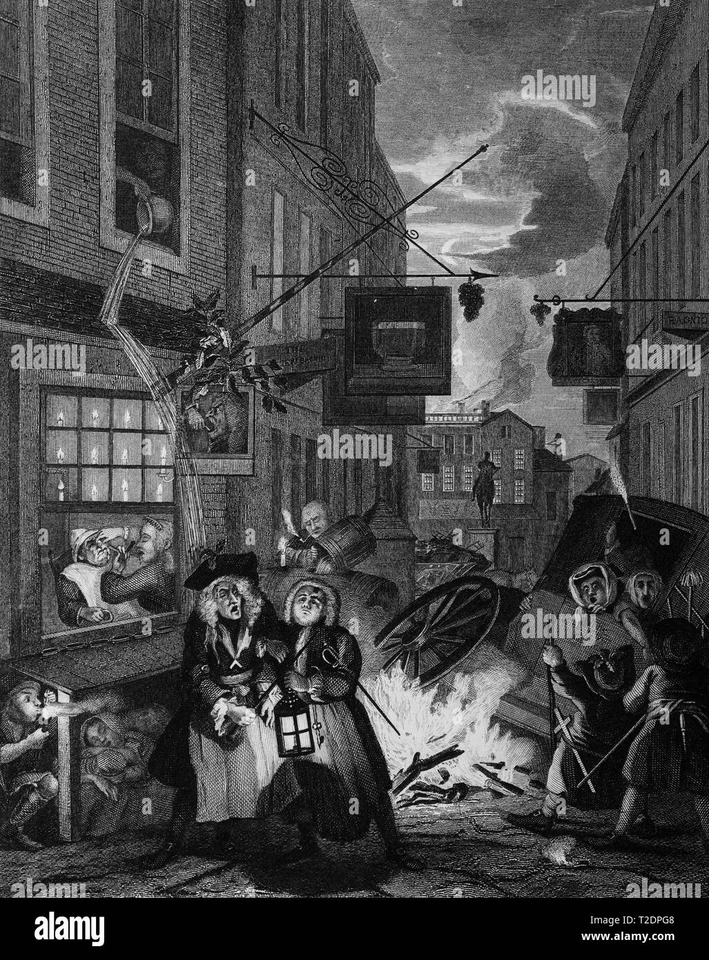 William Hogarth print engraving Times of the day Night Stock Photo