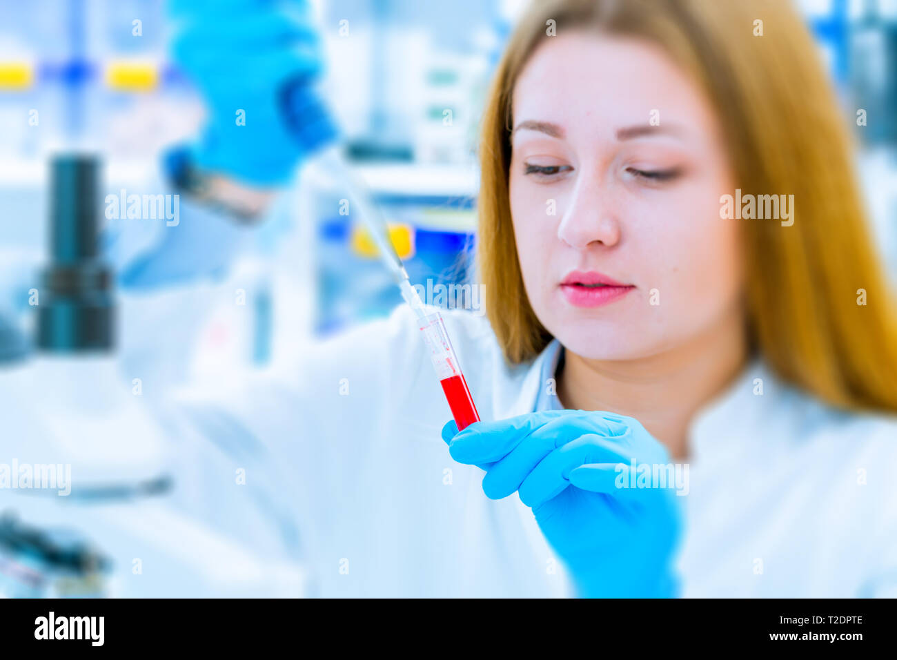 Girl lab technician at the clinic's microbiology laboratory Stock Photo