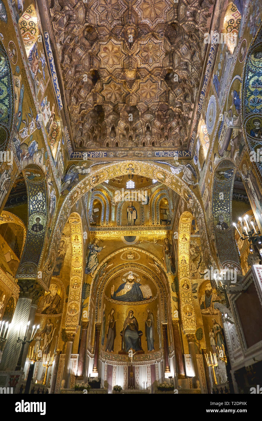 Palermo, Italy. October, 2018. Interior of the Palatine Chapel (Cappella Palatina), situated in the Palazzo Reale in Palermo. Stock Photo