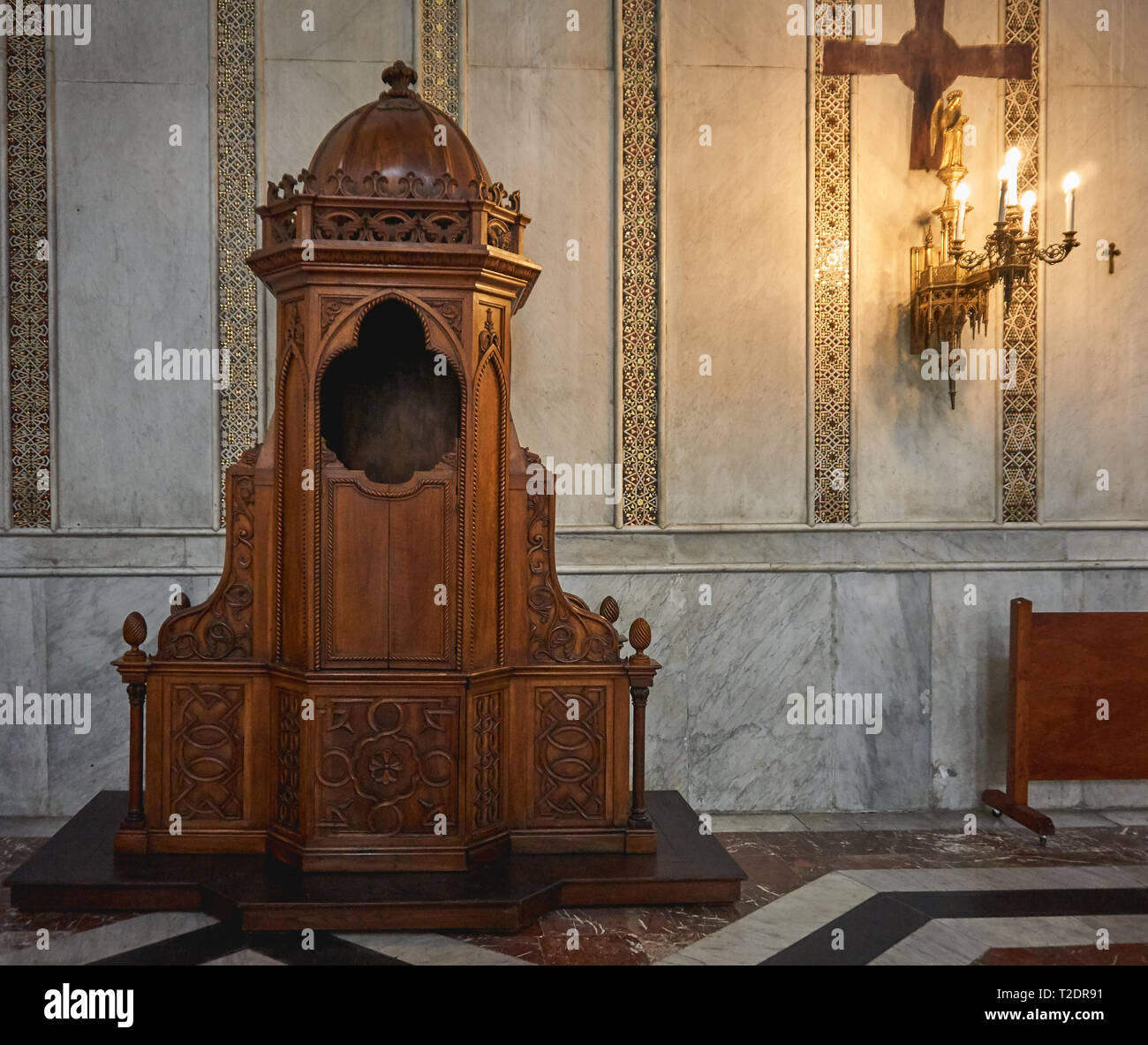 Monreale, Italy - October, 2018. A confessional booth inside the Cathedral, one of the greatest examples of Norman architecture. Stock Photo