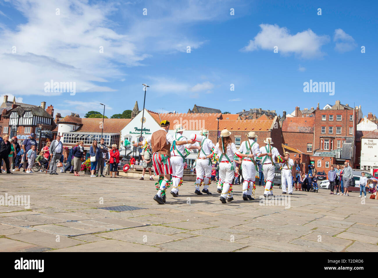 celebrations and dancing on the streets at Whitby Folk week 2018, North Yorkshire coast, England Stock Photo