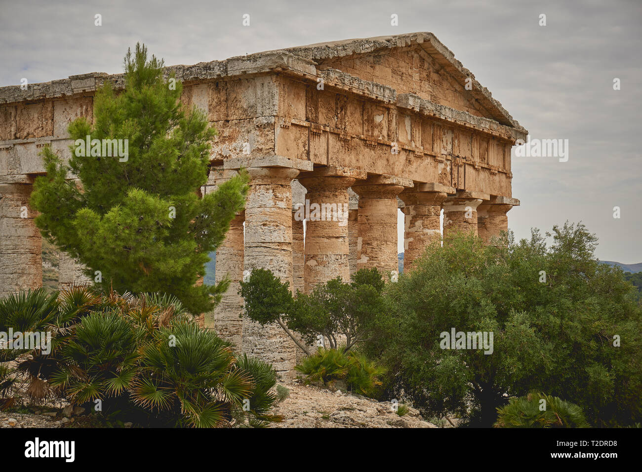 Calatafimi, Italy - October, 2018. The Doric temple of Segesta, on a hill just outside the site of the ancient city. Stock Photo