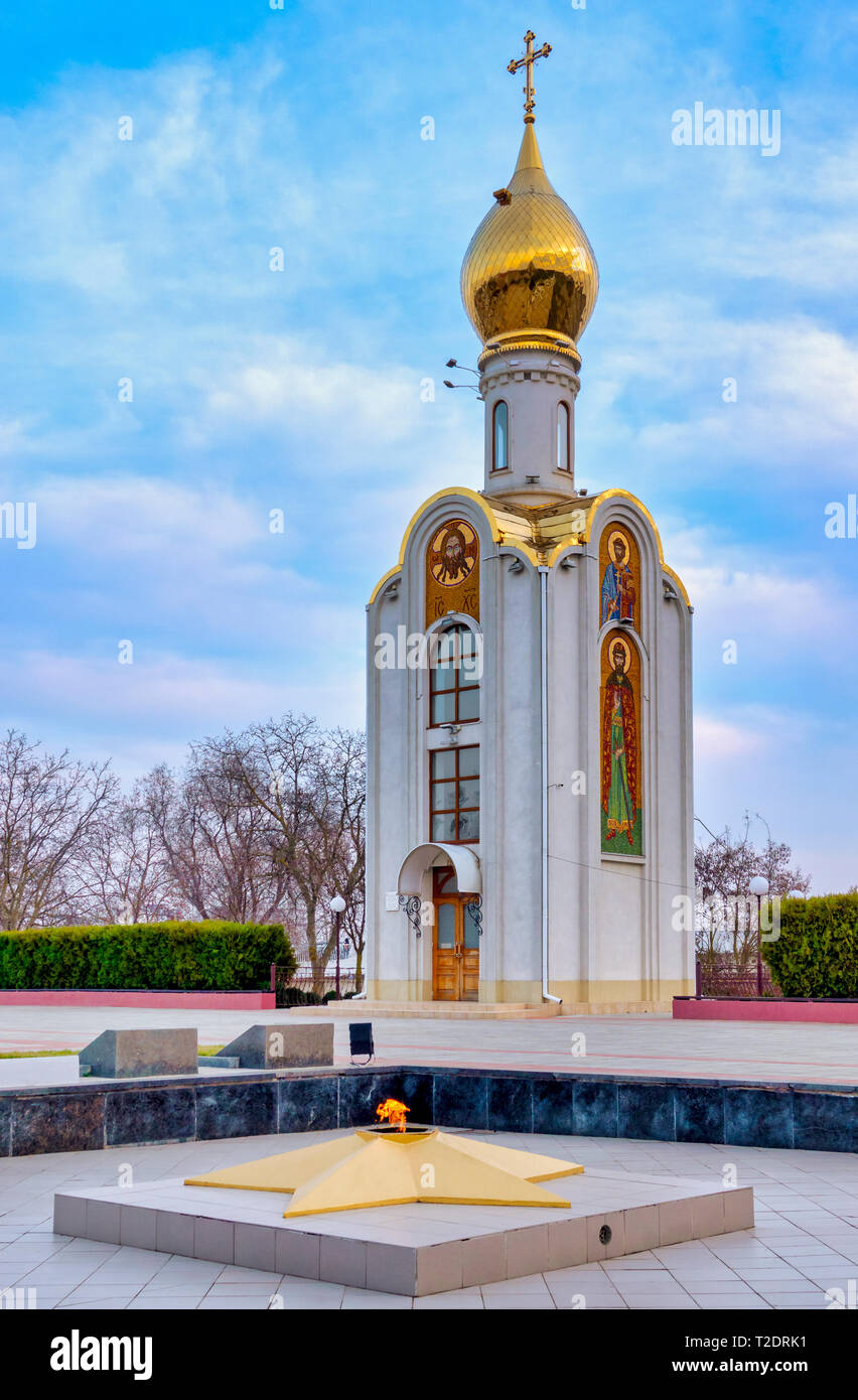 Orthodox church Sfantul Gheorghe in the Memorial of Glory in Suvorov Square in Tiraspol, Moldova Stock Photo